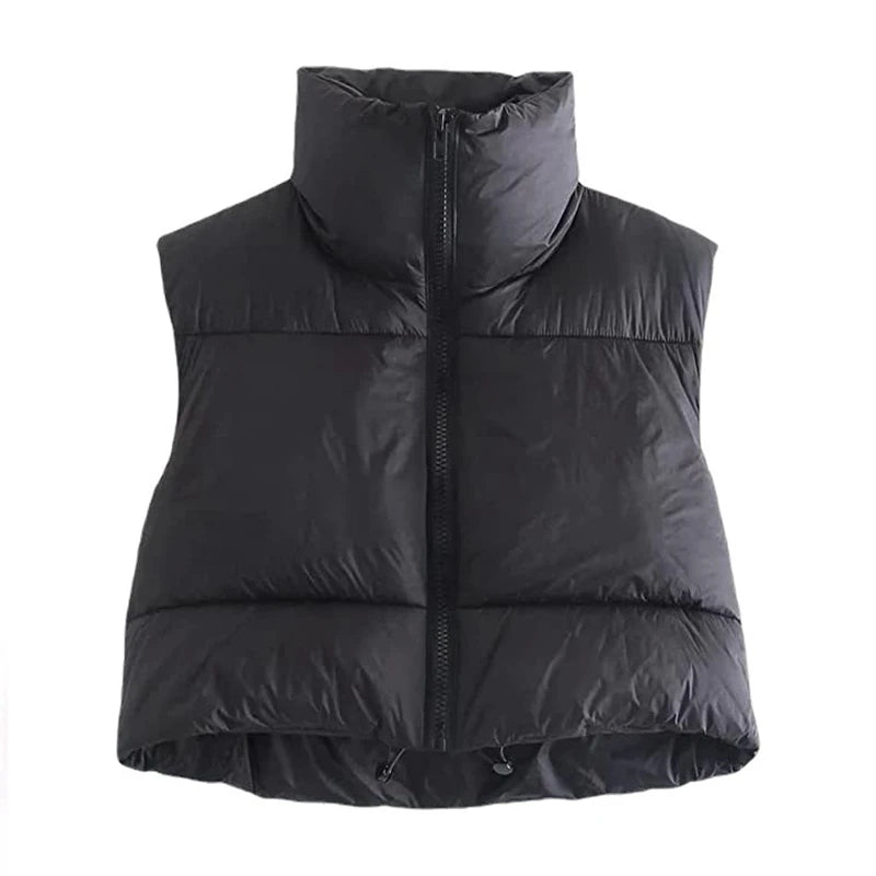 Women's Black Puffer Vest - Sleeveless Winter Outerwear