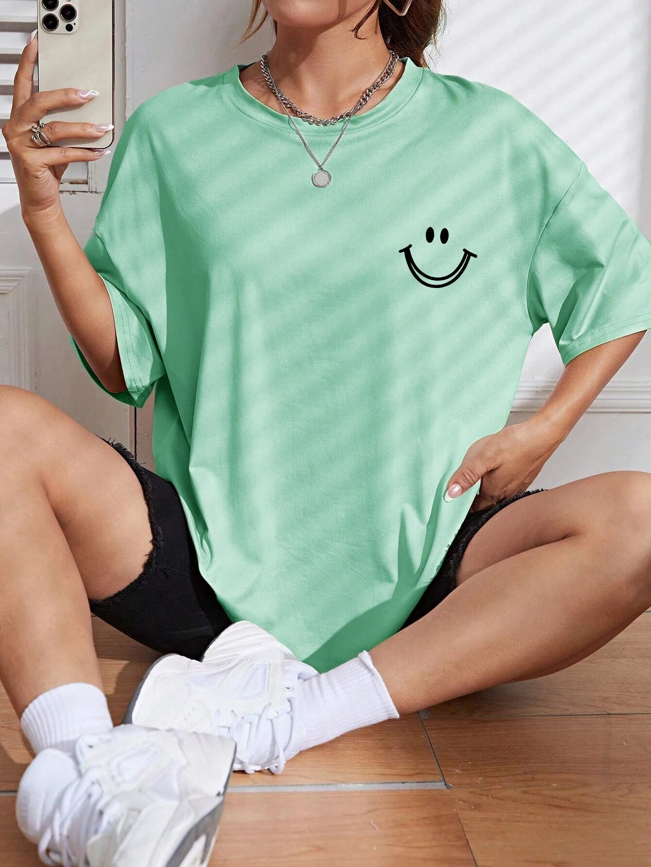 Camiseta con cara sonriente - camiseta casual oversize - camiseta holgada