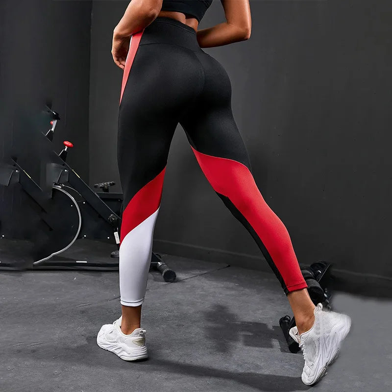 leggings de cintura alta - leggings de bloques de color - leggings de gimnasio