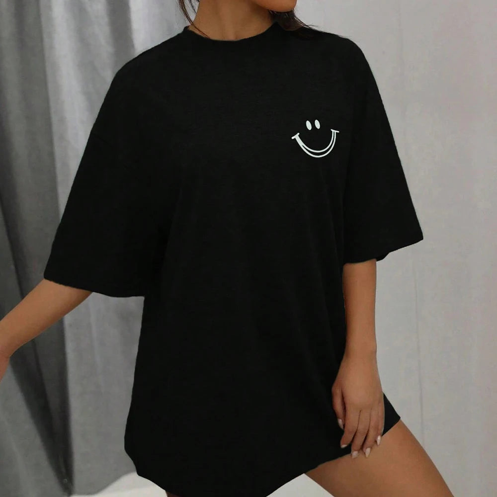 Camiseta con cara sonriente - camiseta casual oversize - camiseta holgada