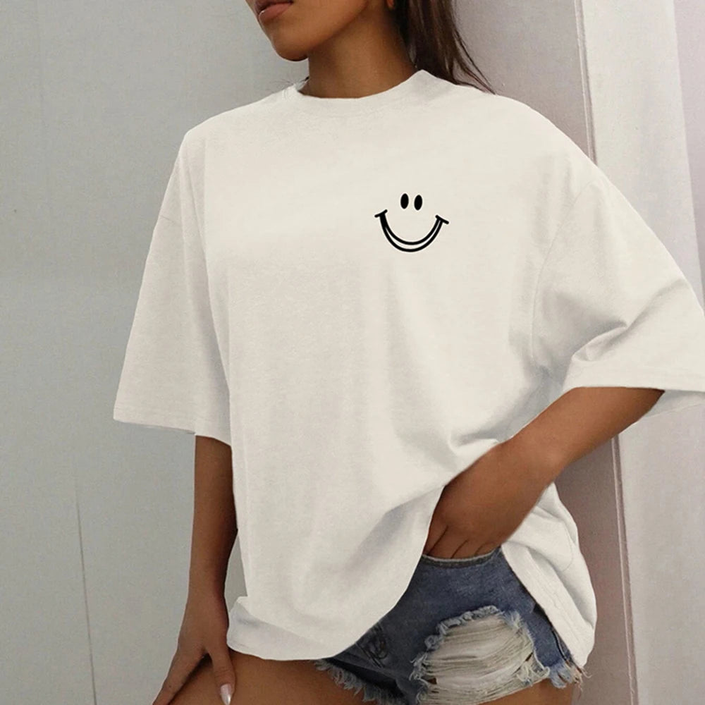 Camiseta con cara sonriente - camiseta casual oversize - camiseta holgada