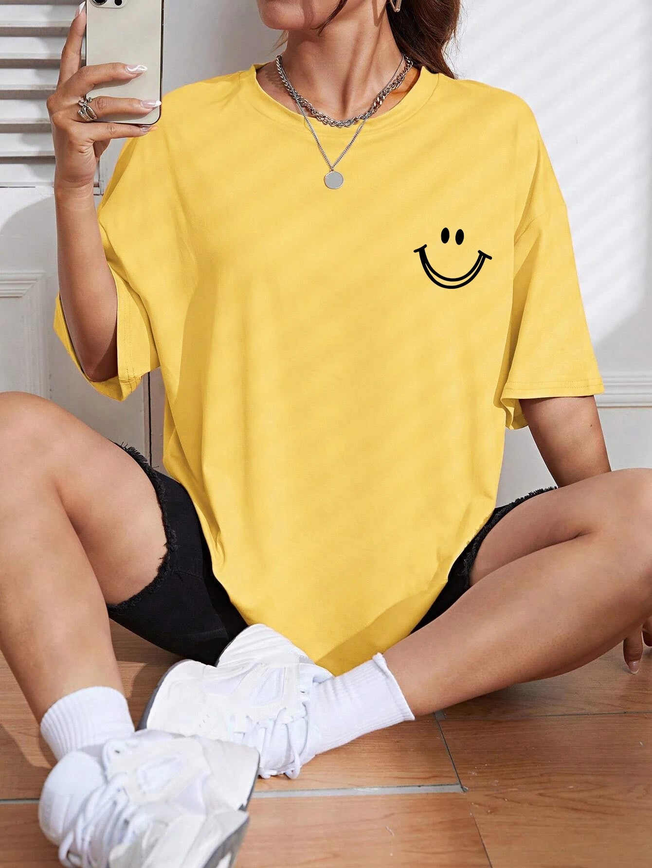 Camiseta con cara sonriente - camiseta casual oversize - camiseta holgada